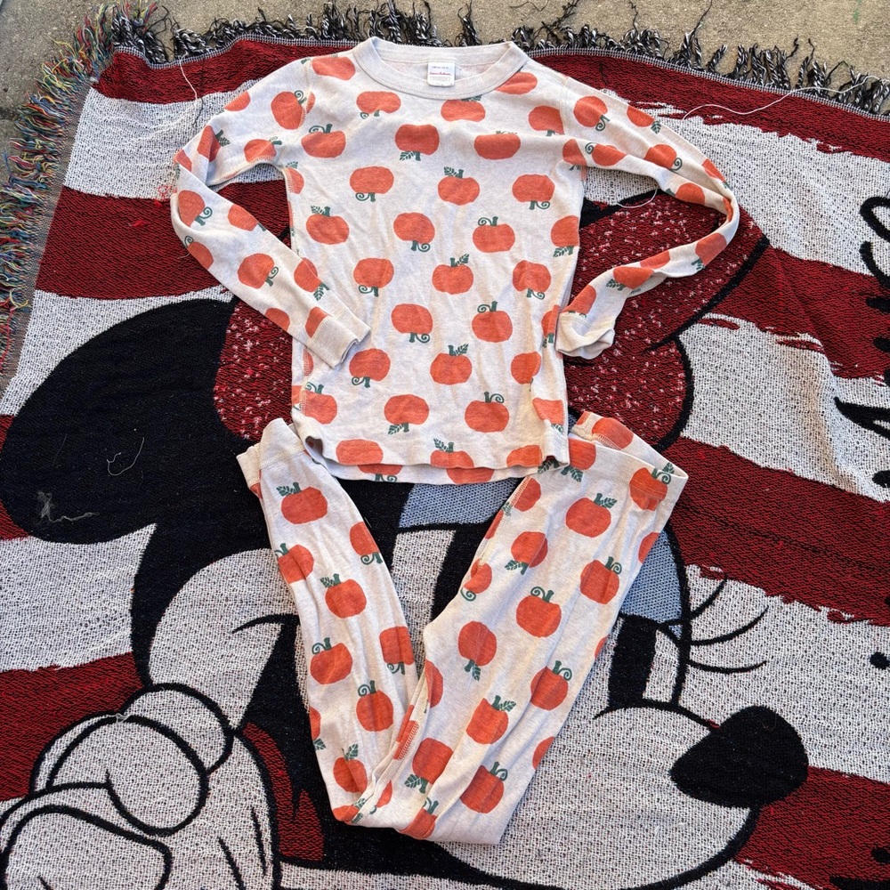 HANNA ANDERSSON PUMPKIN GRAPHIC TWO PIECE KIDS PAJAMAS SIZE 10 ORGANIC COTTON